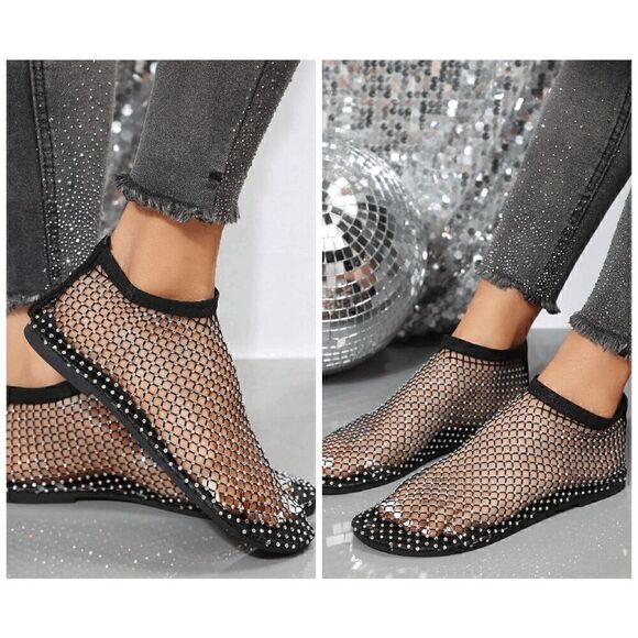 ✨💎 Rhinestone Comfy Sparkly Gem Stretch Mesh Flats Sandals Shoes 6 NEW WITH BOX - Picture 16 of 16